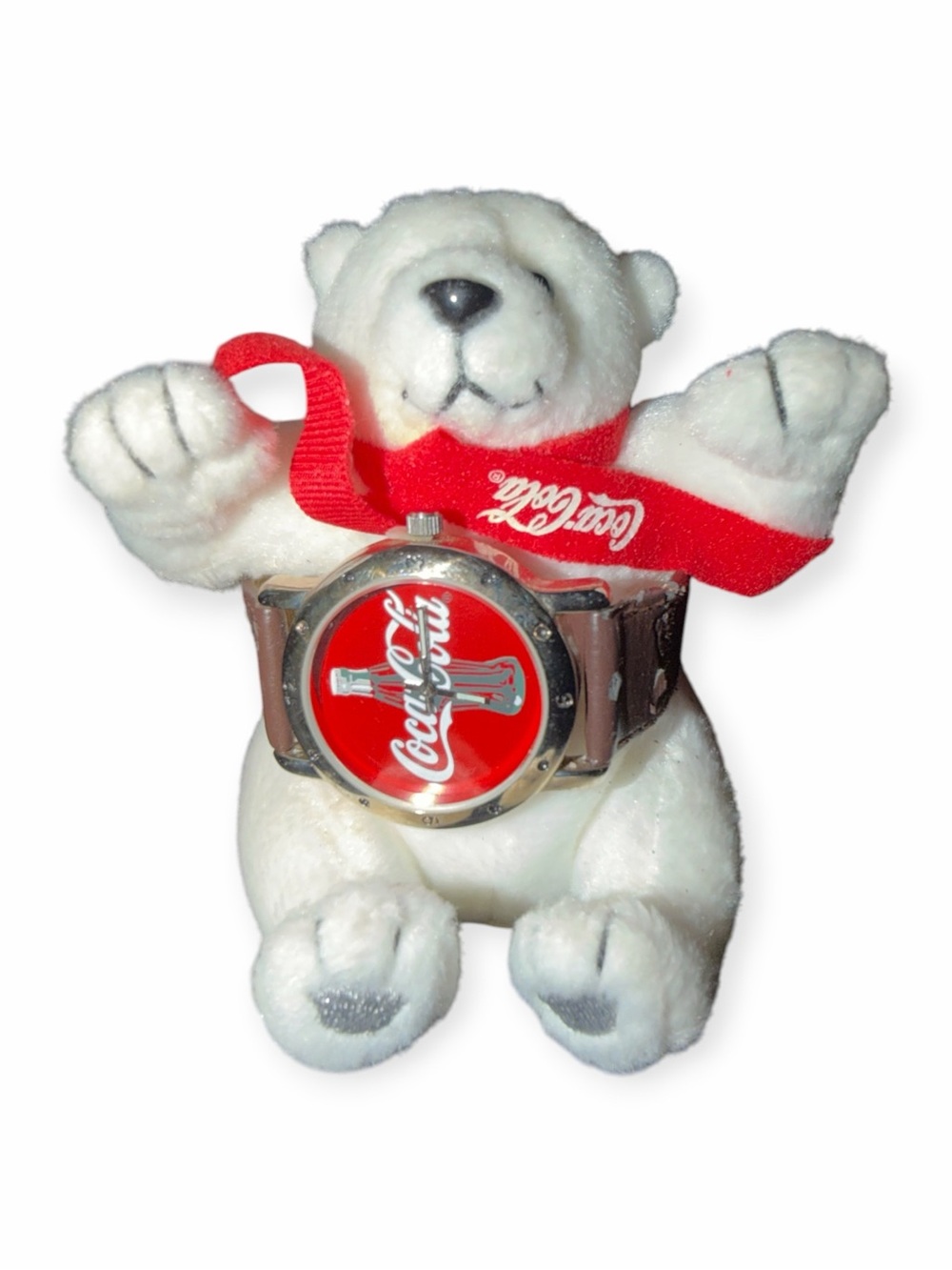 Vintage 2002 Coca-Cola Polar Bear Plush & Watch Collectible Set Avon